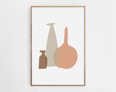 an art print with two bottles and a vase