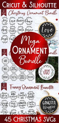 christmas svg bundle for the mega ornament bundle, includes 25 ornaments and handwritten