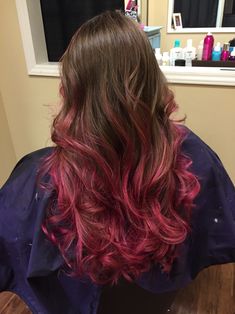 My pink highlights, brown hair. Pravana magenta Pink Highlights Brown Hair, Magenta Hair Dye, Red And Pink Hair, Underlights Hair, Pink Ombre Hair