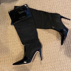 Sits Just At Or Slightly Below The Knee. Heel Height Is About 3 Inches. Size 7.5 Kate Spade Leather Heels With Sculpted Heel, Kate Spade Pointed Toe Heels For Work, Evening Patent Leather Knee-high Heels, Black Pointed Toe Kate Spade Heels, Black Kate Spade Pointed Toe Heels, Kate Spade Black Pointed Toe Heels, Evening Knee-high Patent Leather Heels, Kate Spade Pointed Toe Leather Heels, Evening Patent Leather Heels