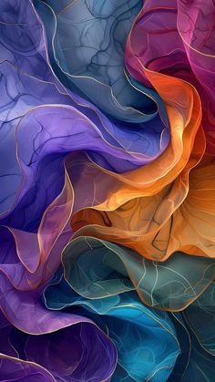 an abstract painting with wavy lines and colors