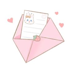 an open envelope with a note inside and a strawberry sticking out of the paper on top