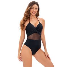 Introducing our new European and American style swimsuit that is both stylish and sexyThis one-piece swimsuit features a beautiful mesh design that is sure to turn heads, and a flattering halter neckline that accentuates your curvesMade from high-quality and comfortable fabric, this swimsuit is perfect for a day at the beach or lounging by the pool. With its eye-catching design and comfortable fit, this swimsuit is the perfect addition to any fashion-forward woman's swimwear collectionMaterial: Halter Neck Nylon Tankini With Built-in Bra, Nylon Halter Neck Tankini With Built-in Bra, Backless Nylon Bodysuit For Beach Season, Beach Underwire Nylon Bodysuit, Underwire Nylon Bodysuit For Beach, Backless Nylon Tankini, One-piece Nylon Tankini For Beach Party, Nylon Halter Neck Bodysuit For Beach Season, Nylon One-piece Tankini For Beach Party