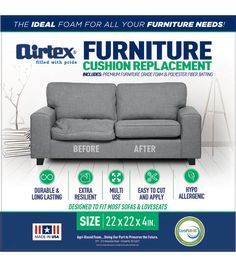 an advertisement for furniture that is being advertised on the wall in front of a couch