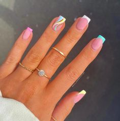 Multicolored Nails, Summery Nails, Work Nails, Short Square Acrylic Nails, Nails 2023, Summer Acrylic Nails