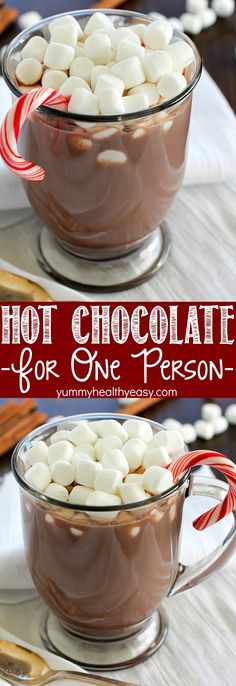 hot chocolate for one person with marshmallows in the middle and on top