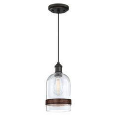 a glass and wood pendant light fixture