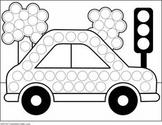 a coloring page with a car and traffic lights