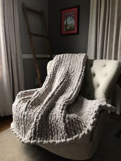 Light Gray Chunky Knit Blanket - Hands On For Homemade Neutral Throw Blanket, Chunky Knit Blankets, Grey Throw Blanket, Chenille Blanket, Knit Blankets, Afghan Throw Blanket, Blanket Ideas, Chenille Throw, Grey Throw