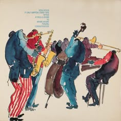 an image of a group of people playing musical instruments in watercolor and ink on paper