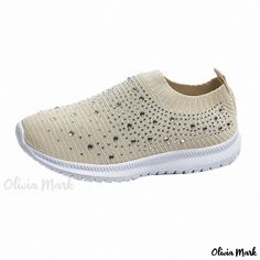 Olivia Mark - Breathable Mesh Rhinestone Running Shoes with Flyknit Upper - Casual Athletic Sneakers Fashion Athletic Shoes, Nurse Shoes, Sock Sneakers, Nursing Shoes, Walking Shoes Women, Casual Athletic, Shoe Insoles, Womens Athletic Shoes, Gym Shoes