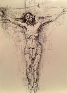 a drawing of jesus on the cross