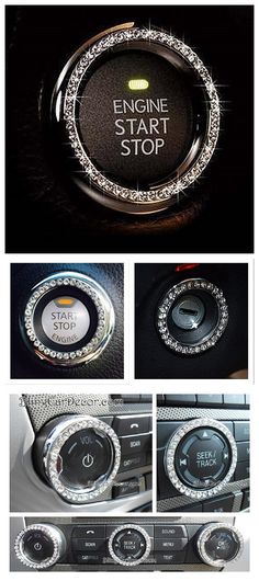 the engine start stop button cover is shown in four different pictures, including buttons and knobs