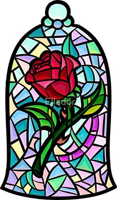 a stained glass window with a rose in it