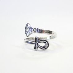 Silver Ankh Ring - Egyptian Ring - Egyptian Ankh - Ankh Jewelry - The Afterlife - Sterling Silver Silver Symbolic Toe Rings, Silver Engraved Open Ring Symbolic Style, Ceremonial Spiritual Style Open Ring Jewelry, Spiritual Open Ring Jewelry For Ceremonial Occasion, Symbolic Silver Open Ring, Silver Symbolic Ceremonial Rings, Symbolic Silver Open Ring Jewelry, Symbolic Ankh Ring As A Gift, Symbolic Ankh Rings For Gifts