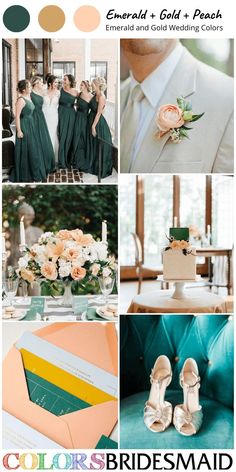 the color palette is emerald green and peach