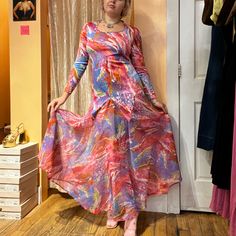 Vintage 70s Don Louis Gown Stretch Jersey Upper & Sheer Chiffon Skirt Size Small Sheer Chiffon, Chiffon Skirt, Vintage 70s, Pink Blue, Vintage Dresses, Colorful Dresses, Chiffon, Maxi Dress, Womens Dresses