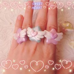 Love From Above Rings Yumekawaii Pastel Fairy Kei Lolita - Etsy Yumekawaii Fashion, Fairy Kei Accessories, Pastel Kidcore, Emo Accessories, Pastel Fairy, Fairy Kei Fashion, Star Rings, Bracelets Patterns, Pastel Fashion