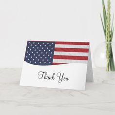 a thank card with an american flag on it