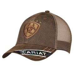 Embroidered Crown, Ariat Logo, Mens Hats Baseball, Shield Logo, Mesh Cap, Brushed Cotton