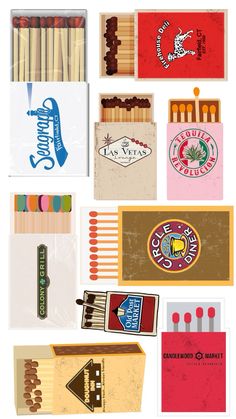 an assortment of different colored pencils and matchestickes on a white paper background