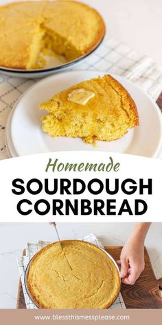 homemade sourdough cornbread on a white plate