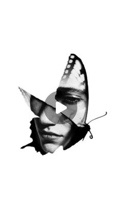 a black and white image of a woman's face with a butterfly on it