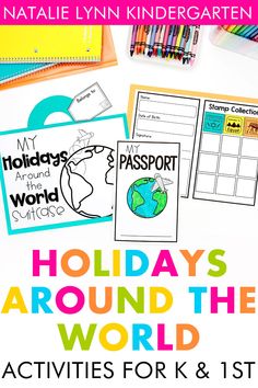 holiday around the world activities for k and 1st grade with text overlay that reads holidays around the world