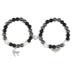 PRICES MAY VARY. Friendship Inspired Matching Bracelets: This inspired matching bracelets are in Cat women and Batman-themed, including a cat charm bracelet and bat charm bracelet, are connected by a heart-shaped charm, like you both, attract each other while come close. Couple Heart Charm Bracelets: This matching bracelets can make separated friends, couples or family members feel connected. Wearing these macthing bracelets, no matter where you are, no matter how far you go, you can feel togeth Valentine's Day Black Beaded Bracelet For Best Friend, Bracelet For Girlfriend, Bracelets Halloween, Matching Friendship Bracelets, Valentines Day Jewelry, Cat Charm Bracelet, Friends Couple, Couple Heart, Matching Couple Bracelets