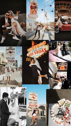 the collage shows many different images in black and white, including las vegas signs