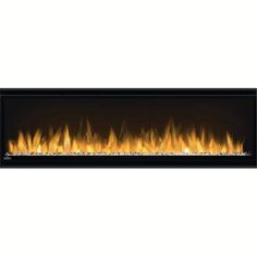 an electric fireplace with bright flames on the side