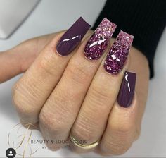 Purple Burgundy Nails, Shiny Nails Designs, Purple Nail Designs, Ombre Nail Designs, Burgundy Nails, Seasonal Nails, Nails Only, Prom Nails