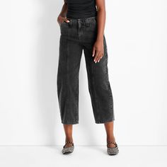 These Mid-Rise Barrel Leg Jeans from Future Collective™ bring on-trend style to your casual wardrobe. Made from cotton-recycled cotton fabric, these relaxed-leg, ankle-length jeans have a mid-rise waist and a fly hook and zipper closure. Designed in a medium wash that makes them great for mixing and matching with different tops, these jeans also have front and back pockets for carrying on-the-go essentials. Future Collective™: Inspired by what’s now to inform what’s next. Black Ankle Boots Mom Jeans, Barrel Leg Jeans, Mama Fashion, Barrel Jeans, Ankle Length Jeans, Outfit Styling, Jeans Plus Size, Target Clothes, Mama Style