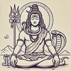 a drawing of a person sitting on the ground with a snake in front of him