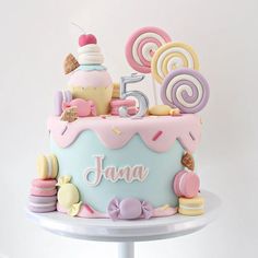 #cake#birthday Birthday Cake Sweets Candy, Candyland Cake Design, Candy Land Cake Design, Sweets Cake Birthday, Candy Theme Cake Birthday, 2 Sweet Birthday Party Decorations, Oh Sweet One Birthday, Birthday Cake Candy Theme, Pastel Candyland Cake