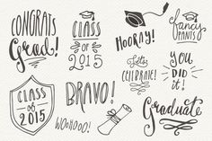 graduation doodles and lettering on a white background