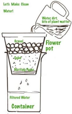 a diagram showing how to use a water filter for flowers and other things in the container