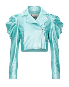 Find ANIYE BY Jacket Polyurethane, Viscose on Editorialist. coated fabric, laminated effect, frills, solid color, lapel collar, single-breasted , long sleeves, fully lined, zipper closure, multipockets, biker style , Color: Turquoise , Size: S Turquoise Jacket, Womens Moto Jacket, Metallic Jacket, Womens Biker Jacket, Turquoise Leather, Black Tweed, Biker Style, Fancy Outfits, Women's Coats & Jackets