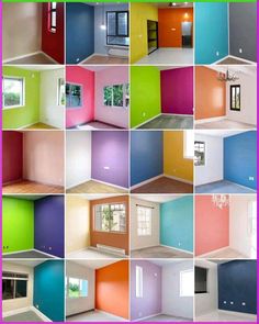 many different colored walls and windows in an empty room