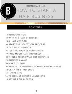 an info sheet with the words how to start a hair business written in black and white