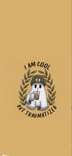 i am cool by trummatulated on the back of a phone case with an image of a polar bear wearing a hat and holding a drink