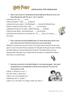 harry potter and the mystery of the simple present printable worksheet for kids