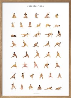 an image of people doing yoga poses in different positions on a white background with the words prenatl yoga written below