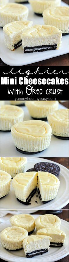 mini cheesecakes with oreo crust on a white plate