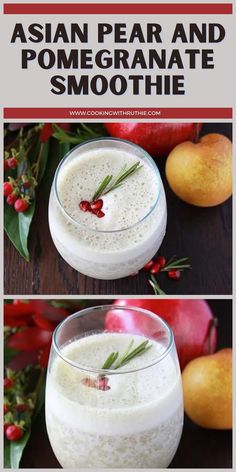 Asian Pear and Pomegranate Smoothie Recipe is healthy and health-conscious not to mention perfect for wintery mornings! Combine asian pear, pomegranate, low-fat kefir and vanilla protein powder. || cookingwithruthie.com #smoothie #breakfast #proteinsmoothie Kefir Starter, Pomegranate Smoothie, Smoothie Breakfast, Asian Pear, Nutritious Smoothies, Holiday Recipes Christmas, Good Nutrition, Chocolate Protein Powder, Health Conscious