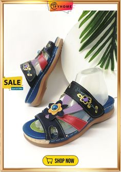 Vintage Contrast Patchwork Cutout Sandal Slippers Multicolor Open Toe Slippers For Spring, Comfortable Multicolor Non-slip Sandals, Comfortable Multicolor Closed Toe Sandals, Comfortable Non-slip Multicolor Sandals, Comfortable Multicolor Slide Sandals, Multicolor Open Toe Slippers, Multicolor Open Toe Slippers For Summer, Casual Multicolor Slide Sandals, Comfortable Multicolor Slip-on Sandals