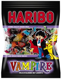 a bag of vampire flavored gummy bears with the word harbo on it