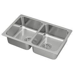 two stainless steel kitchen sinks on white background