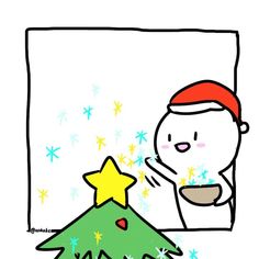 a drawing of a person eating food next to a christmas tree with a star on it