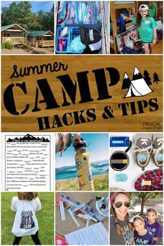 a collage of photos with the words summer camp hacks and tips on it